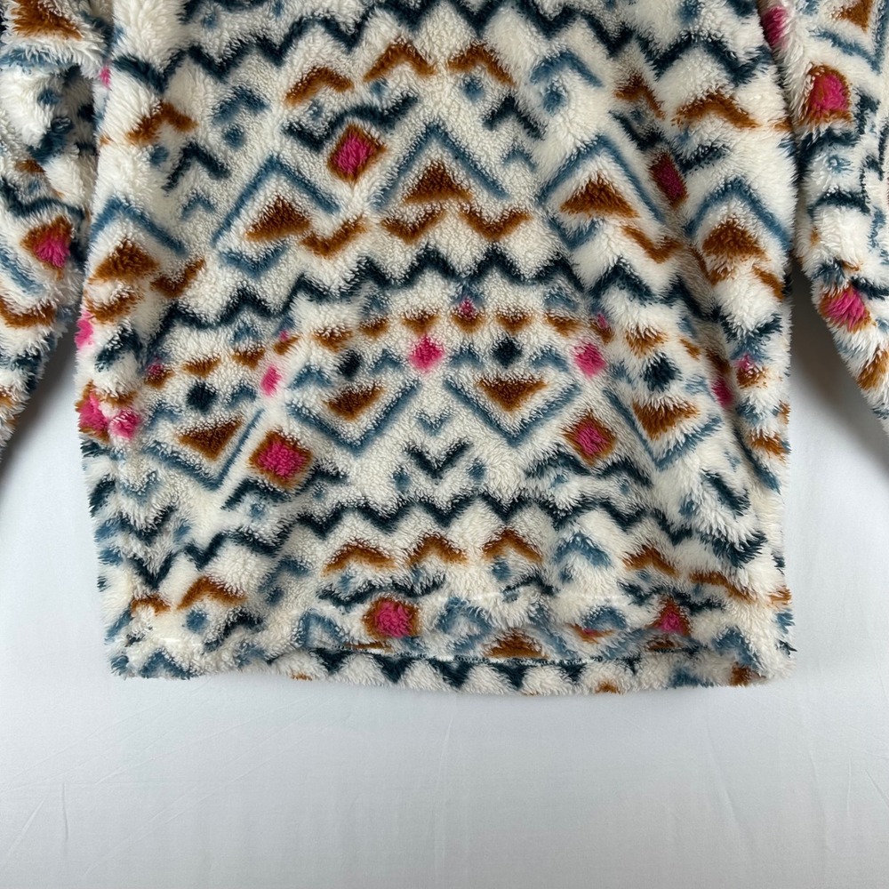 Eddie Bauer Womens Small Faux Fur Pullover Aztec Print Quarter Zip Pink Trim‎ - Picture 11 of 14